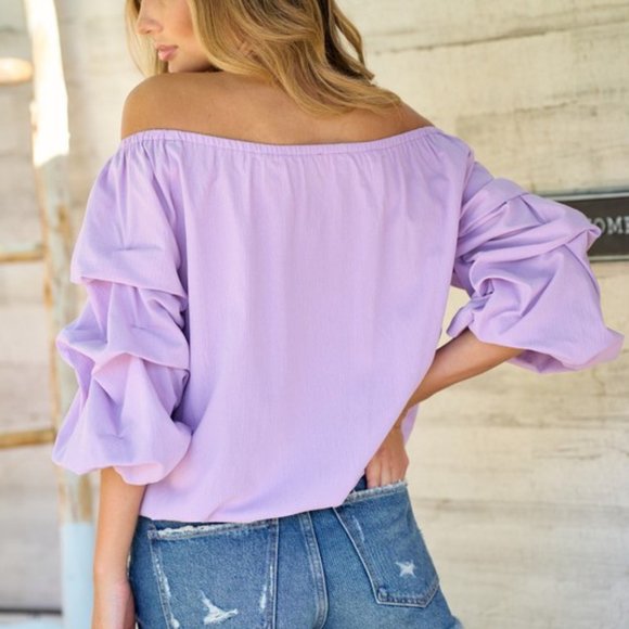 Purple puffed Sleeve shoulder top - Picture 3 of 5